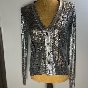 BCBG MaxAzaria Reyes Metallic Gray Cardigan Sweater